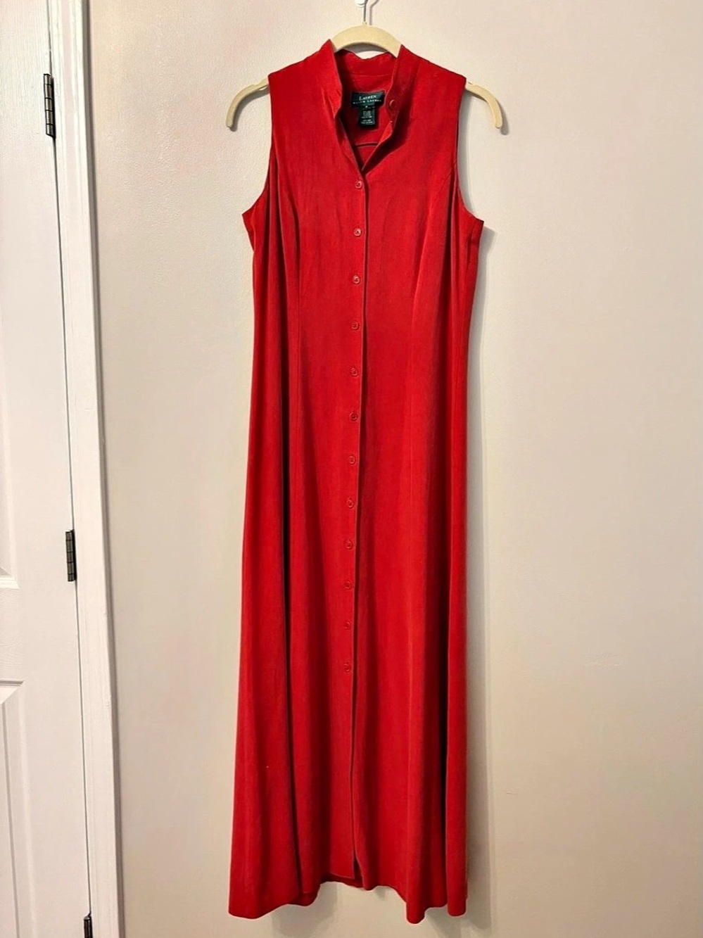 Lauren Ralph Lauren Red 100% Silk Maxi Dress Size 8 Vintage